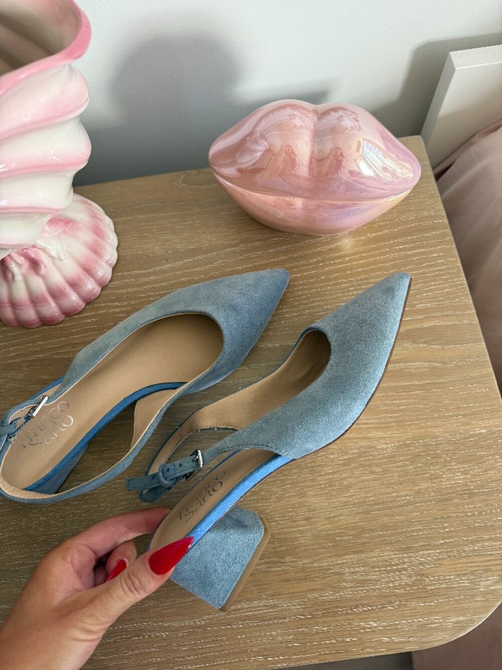 Franco Sarto Racer Slingback Heels in Blue Suede